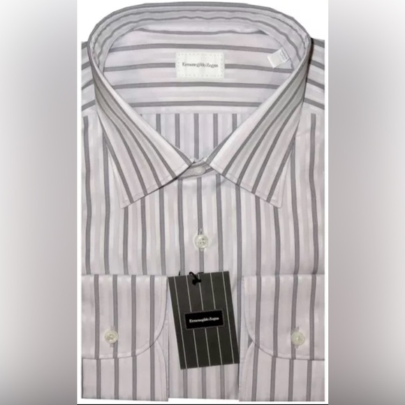 $425 NEW ERMENEGILDO ZEGNA 43 17 DRESS SHIRT WHITE & LAVENDER HANDMADE